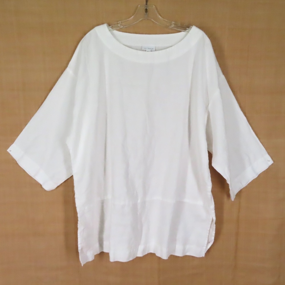 J. Jill Pure Jill White Tunic Tunic 3/4 Sleeve Popover Top XL Lagenlook Loose